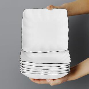 创意花边盘子4/6只装家用现代简约陶瓷深汤盘早餐盘网红ins风餐盘