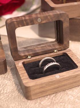 北美黑胡桃木盒实木高档对戒结婚戒指首饰收纳盒包装盒饰品套组盒