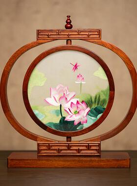 苏州绣美摆件刺绣新中式客厅装饰摆台创意桌面屏风中国风商务礼品