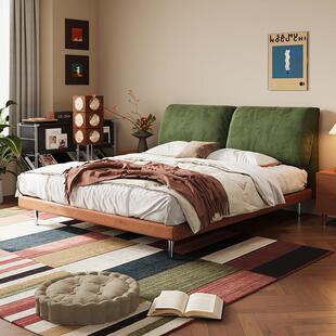 现代简约大象耳朵主卧布艺覆古高端大气白蜡木实木雪尼尔软包床