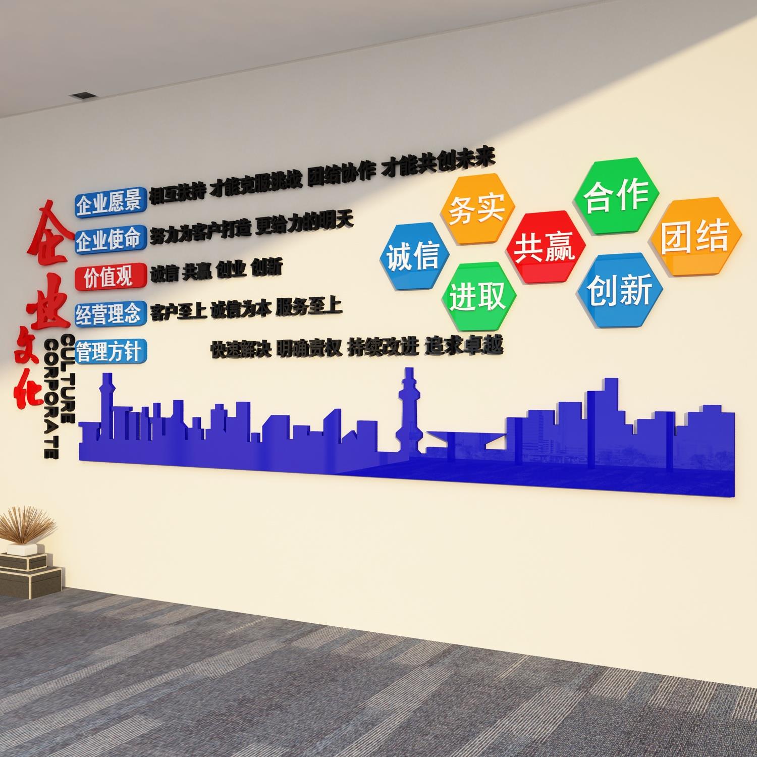 办公室墙面装饰公司背景企业文化贴纸画房产中介门店布置励志标语