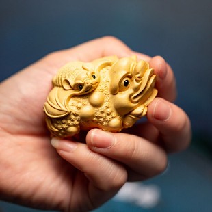 飾車內掛件飾品 木雕手把件工藝品實木雕刻創意金蟾招財納福隨身裝