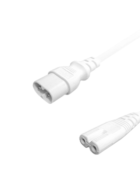 白色线 C7-C8 延长线8字尾弯头公转母电源线0.3米八字对接延长线