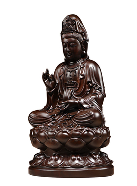 黑檀木雕坐莲观音菩萨佛像摆件大号实木观世音雕刻工艺品家居供奉