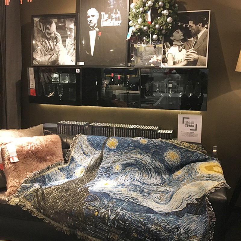 油画文森特梵高星夜星空挂毯装饰毯沙发毯盖毯床毯毛毯针织沙发巾