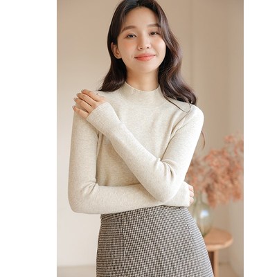 半高领羊毛衫女秋冬修身内搭长袖中领洋气上衣黑色针织打底衫毛衣