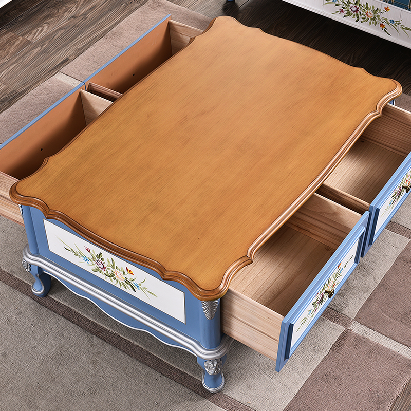 美式茶几简约客厅桌子小实木创意茶几田园欧式复古储物柜彩色个性