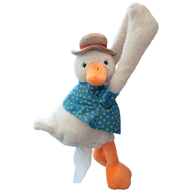 车内卡通可爱抽纸盒挂式加油鸭毛绒纸巾盒汽车用品车载家居抽纸套