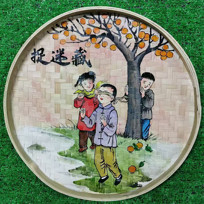 手工绘画竹簸箕画竹匾餐厅墙面装饰画美丽乡村文化建设幼儿园童趣图片