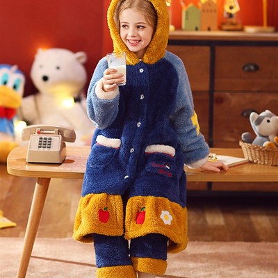 儿童睡衣春秋珊瑚绒白雪公主女孩女童加厚法兰绒睡衣宝宝长款睡袍