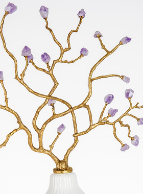 欧式美式葫芦紫水晶配铜配陶瓷摆件 客厅玄关乔迁送礼饰品摆设品