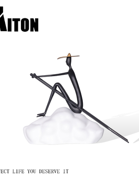 新中式创意划船人物雕塑摆件样房客厅茶几卧室书房隔断软装饰品