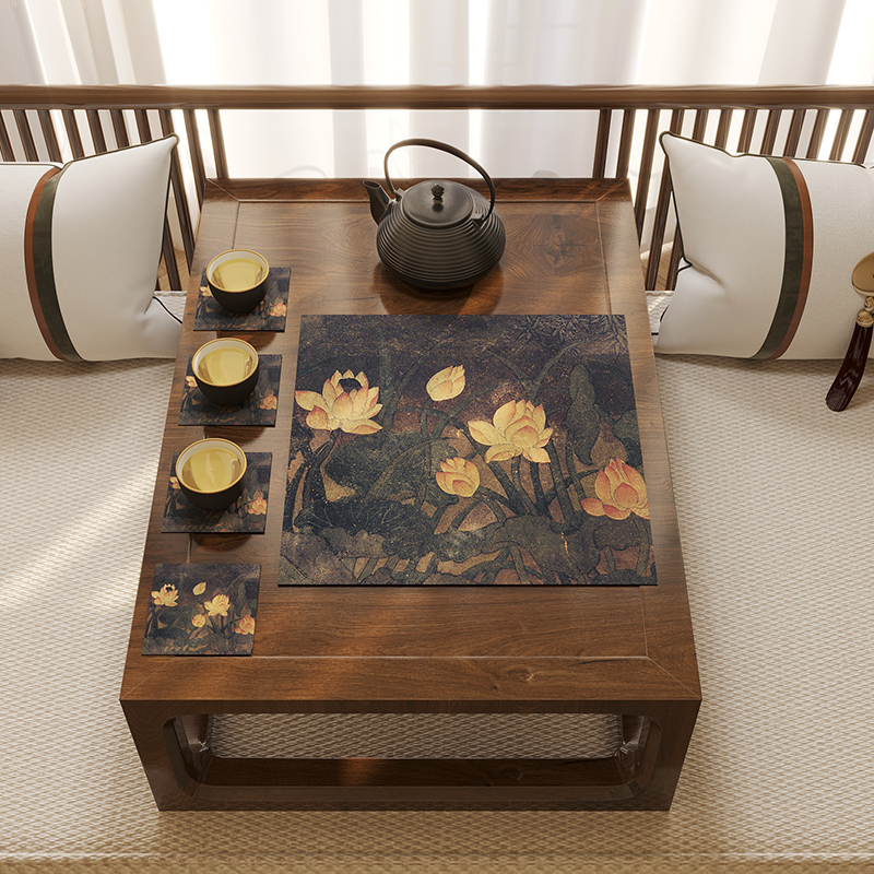 新中式禅意茶席茶垫复古高级感皮革碗垫茶杯垫防水防油免洗小垫子