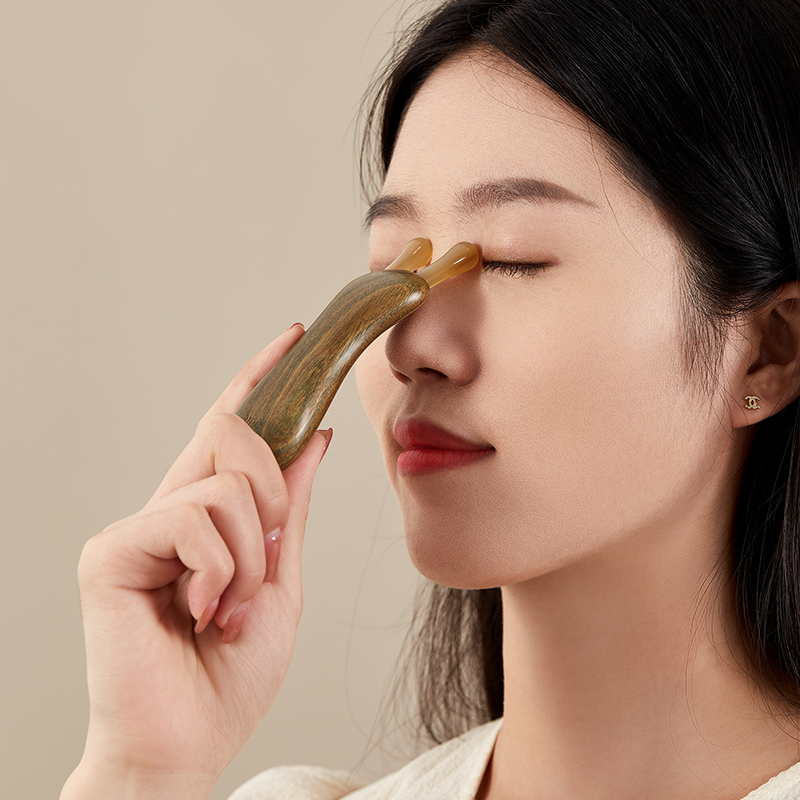 初心羊角小蜗牛檀木按摩器眼部眼周刮鼻粱神器拨筋棒美鼻子工具小