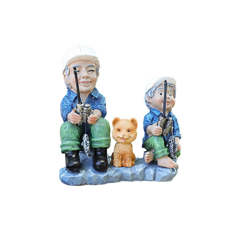 跨境新品父子钓鱼组合摆件微景观水族流水器鱼池假山造景庭院装饰