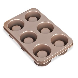 6杯凹凸柱杯子夹心 不沾耐高温 蛋糕模烘焙 圆柱杯金色 6连堡尔