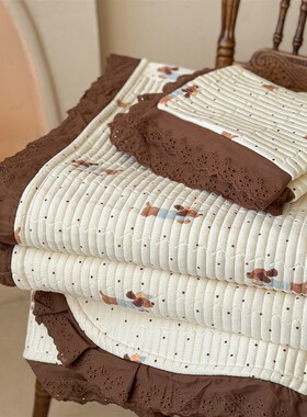 CELING法式针织棉密道绗缝夹棉花边款床盖三件套防滑床单榻榻米