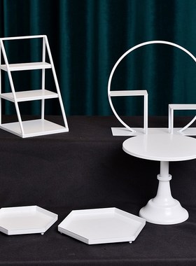 欧式白色婚礼甜品台摆件展示架蛋糕托盘套装冷餐茶歇下午茶点心架