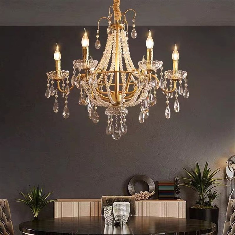 法式水晶珍珠吊灯美式中古别墅客厅餐厅卧室复式楼酒店新款餐厅灯