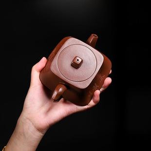宜兴手工壶原矿紫泥全手工刻绘四方柱础壶家用紫砂壶茶具厂家