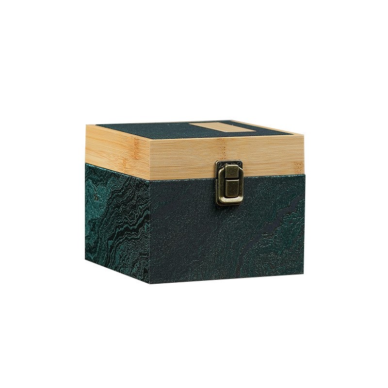 大理石纹竹盖锦盒 新中式建盏紫砂壶茶具包装锦盒印章玉器礼品盒