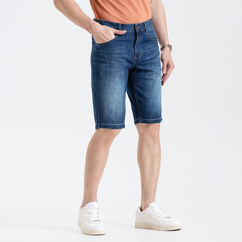 浪登百搭薄款男士牛仔短裤2024夏季新款直筒透气水洗休闲五分裤子