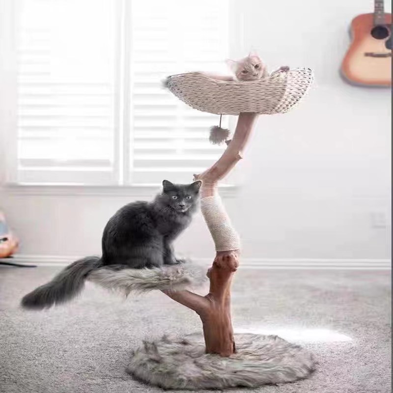 出口猫爬架配布带叉树枝猫树猫窝猫抓板猫跳台枯木藤编可拆猫别墅