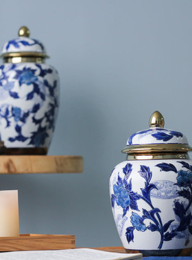 中式创意仿古陶瓷储物罐摆件别墅家居酒柜青花瓷花瓶茶叶罐装饰品
