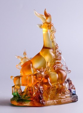 琉璃广州五羊摆件五羊衔谷创意高档生日礼物开业广东特色纪念品