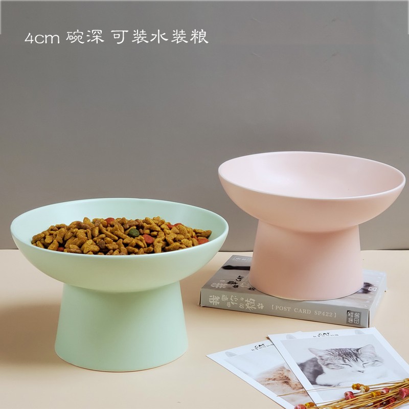 猫饭碗陶瓷保护颈椎高脚浅口食盆加菲扁脸猫专用粮碗宠物猫狗水碗