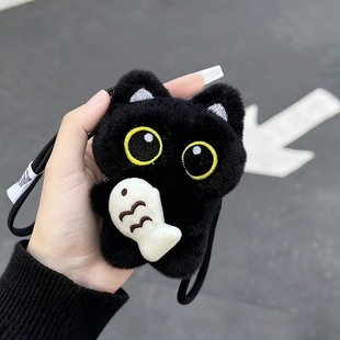 超萌小黑猫挂件可爱毛绒罗小黑周边公仔手工编织挂绳礼物送好朋友