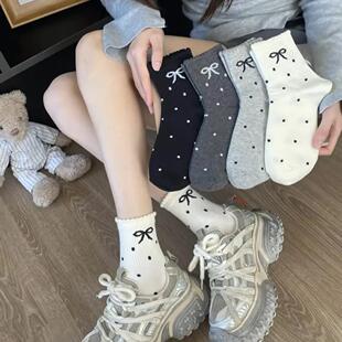 学生ins潮袜日系网红中筒袜子 新款 8双装 花边蝴蝶结女袜秋季