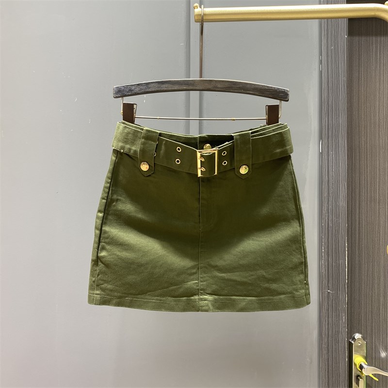 绿色牛仔短裙女2024年夏季新款弹力修身性感半身包臀裙防走光裙子
