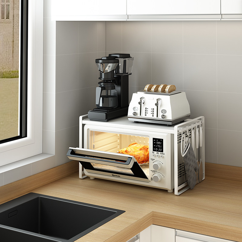 厨房微波炉置物架可伸缩双层台面桌面烤箱架子锅架用品家用收纳架