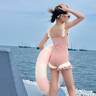 泳装 儿童洋气甜美连体游泳衣中大童女孩夏季 2024新款 女童泳衣夏装