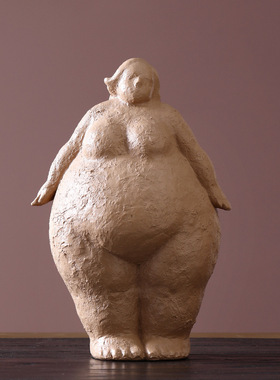 北欧简约创意人物泥塑雕塑艺术摆件抽象胖女人客厅瑜伽装饰品轻奢