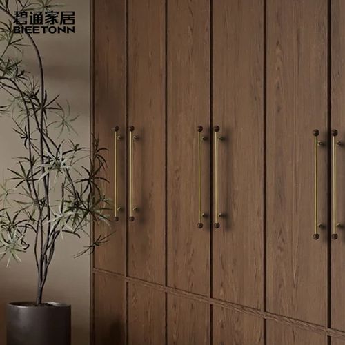 碧通黄铜玻璃双开大门把手咖啡店铺对装中古风黄铜胡桃木门拉手