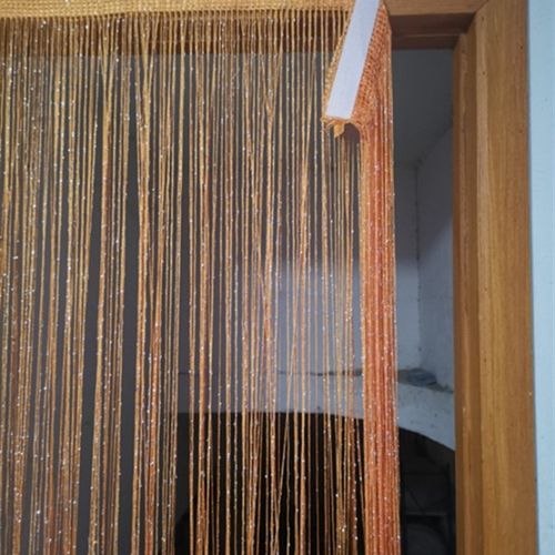 魔术贴加密加粗银丝橘黄色门帘 自粘流苏线帘卧室装饰隔断帘窗帘