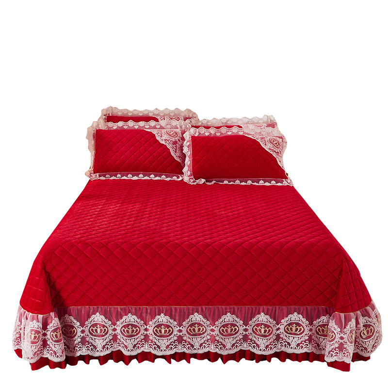 加厚绗缝欧式床盖单件加厚夹棉水晶绒床单床罩炕罩榻榻米冬季床品