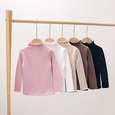 女童打底衫秋冬洋气磨毛加绒宝宝半高领上衣内搭黑色春秋全棉秋衣