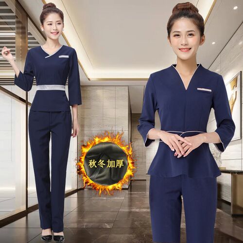 美容师女夏季显瘦足浴店技师工作服2021年新款高端spa美容院套装