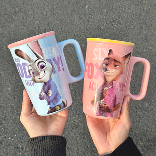 迪士尼疯狂动物城尼克朱迪马克杯儿童高款 大容量喝水陶瓷杯600ml