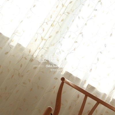 Mona莫纳 美式乡村田园风格刺绣花枝客厅卧室白色窗纱窗帘配纱