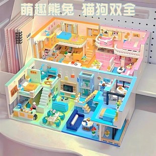 一间公寓街景积木房子diy别墅花园模型拼装玩具小屋女孩房间摆件