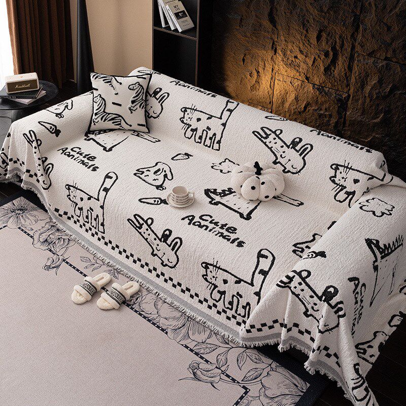 可爱卡通小清新全包沙发巾防滑耐脏防猫抓沙发盖布加绒加厚沙发毯