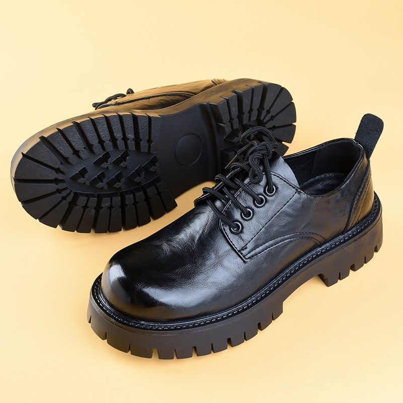 皮鞋男款夏季休闲鞋英伦增高德比鞋高级感结婚黑色厚底马丁靴低帮
