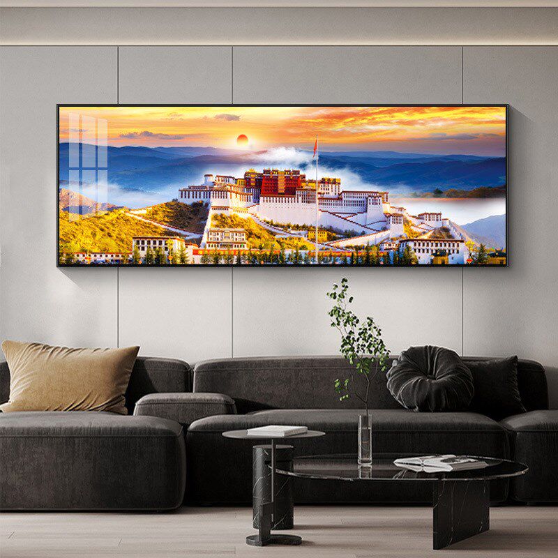 布达拉宫沙发背景墙装饰画横版一整幅客厅挂画大气简约办公室墙画