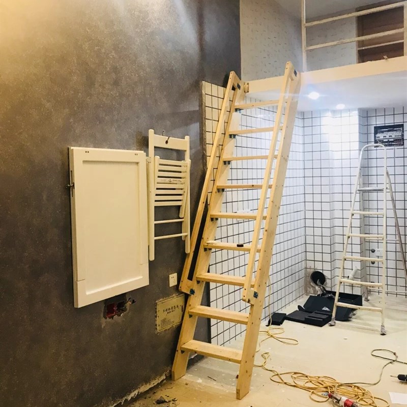 实木梯子直单登高爬一字室内错层loft家用阁楼别墅复式平台简易楼