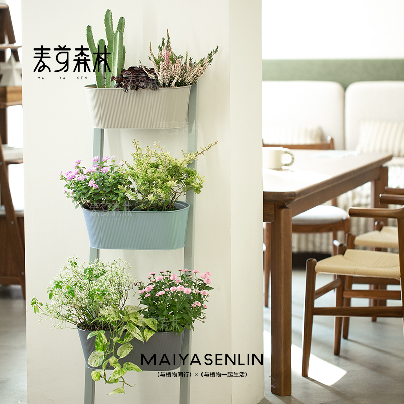 行走的花架园艺铁艺盆实木梯子稳固轻便可移动阳台户外客厅落地式