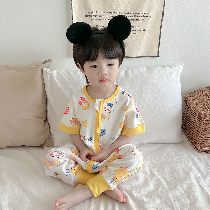 儿童连体睡衣男童夏季薄款纯棉1一2岁宝宝夏天连身短袖家居服男款